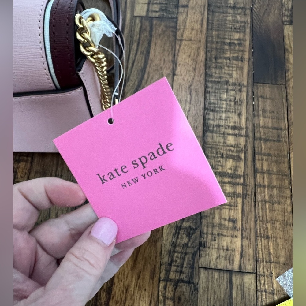 Kate Spade Crossbody Morgan dogwood colorblock saffiano peachy pink burgundy - Picture 10 of 13